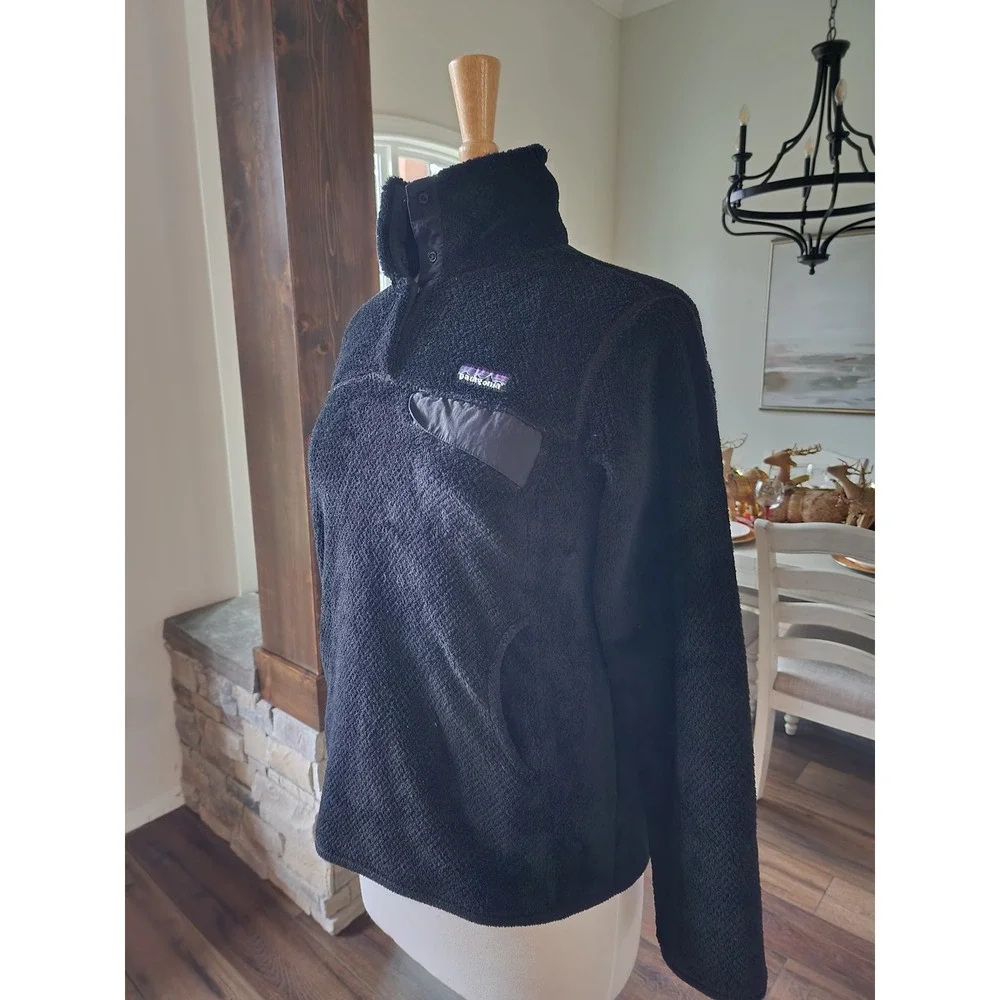 Patagonia Re-Tool Polar-Tec Fleece Pullover Jacket Black Women's Medium Snap‎